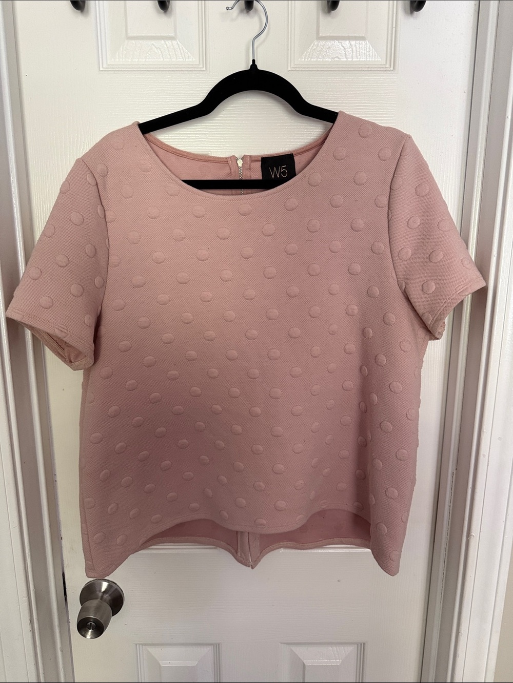 W5 Dusty Rose Textured Dot Short Sleeve Crop Top